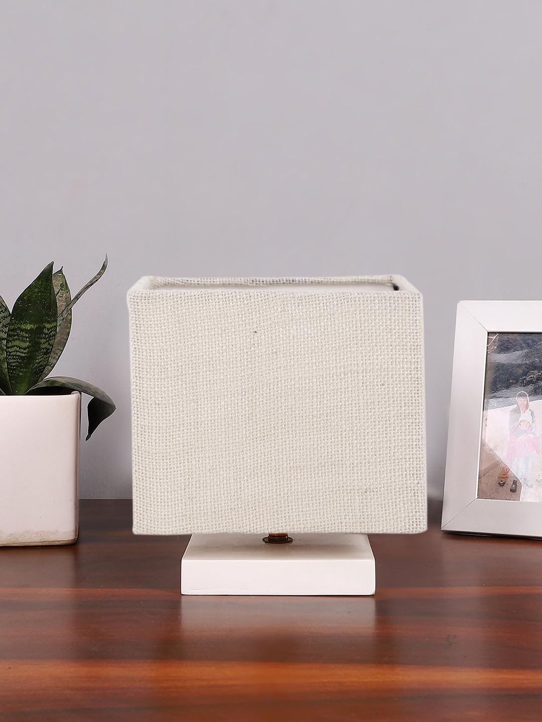 Square White Jute Table lamp with White Wood Base -65