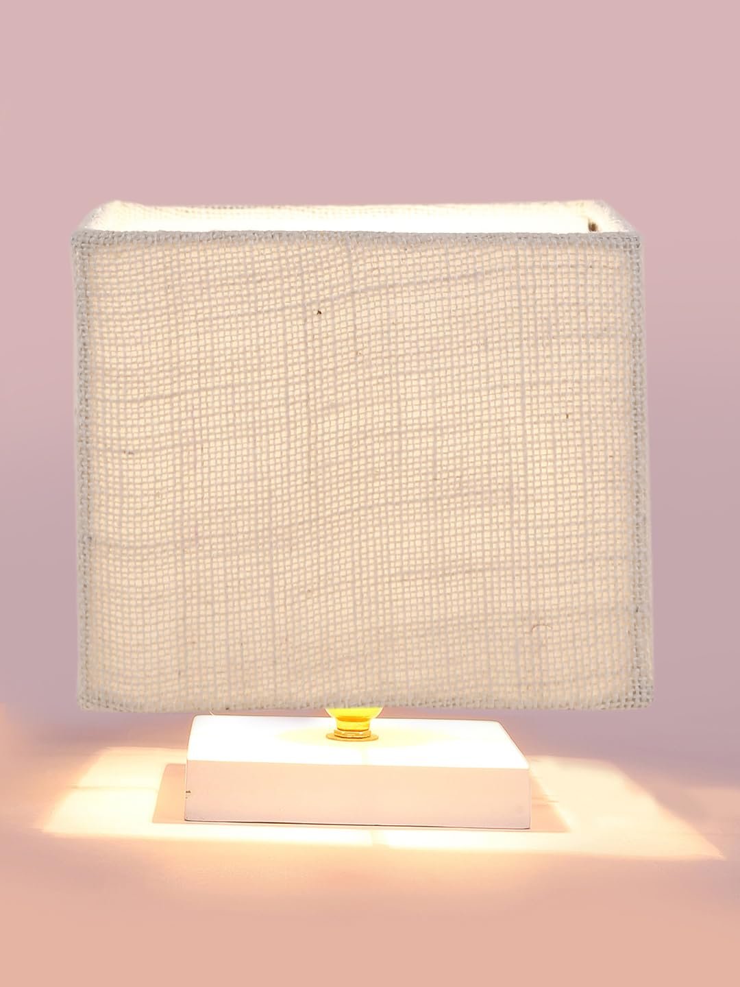 Square White Jute Table lamp with White Wood Base -65