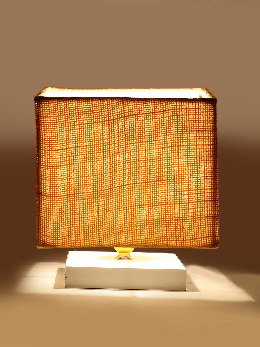 Square White Jute Table lamp with White Wood Base -65