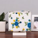 Square Multicolor Cotton Table lamp with White Wood Base -69