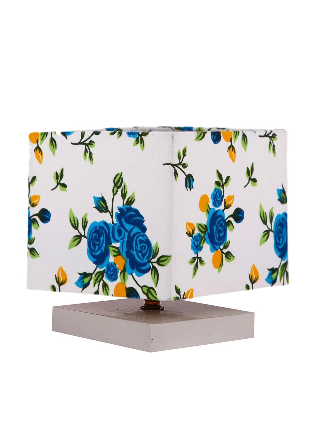 Square Multicolor Cotton Table lamp with White Wood Base -69