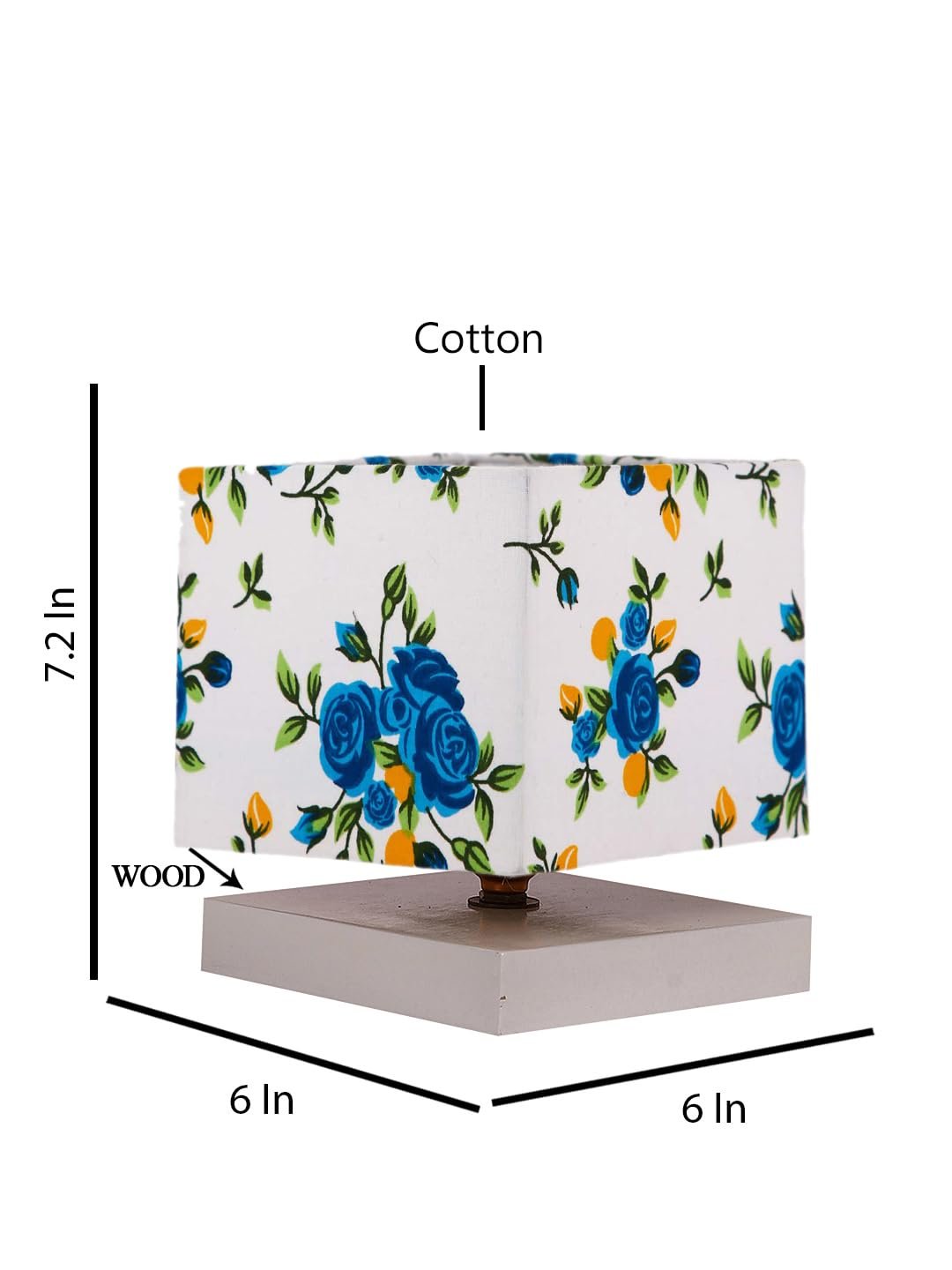 Square Multicolor Cotton Table lamp with White Wood Base -69