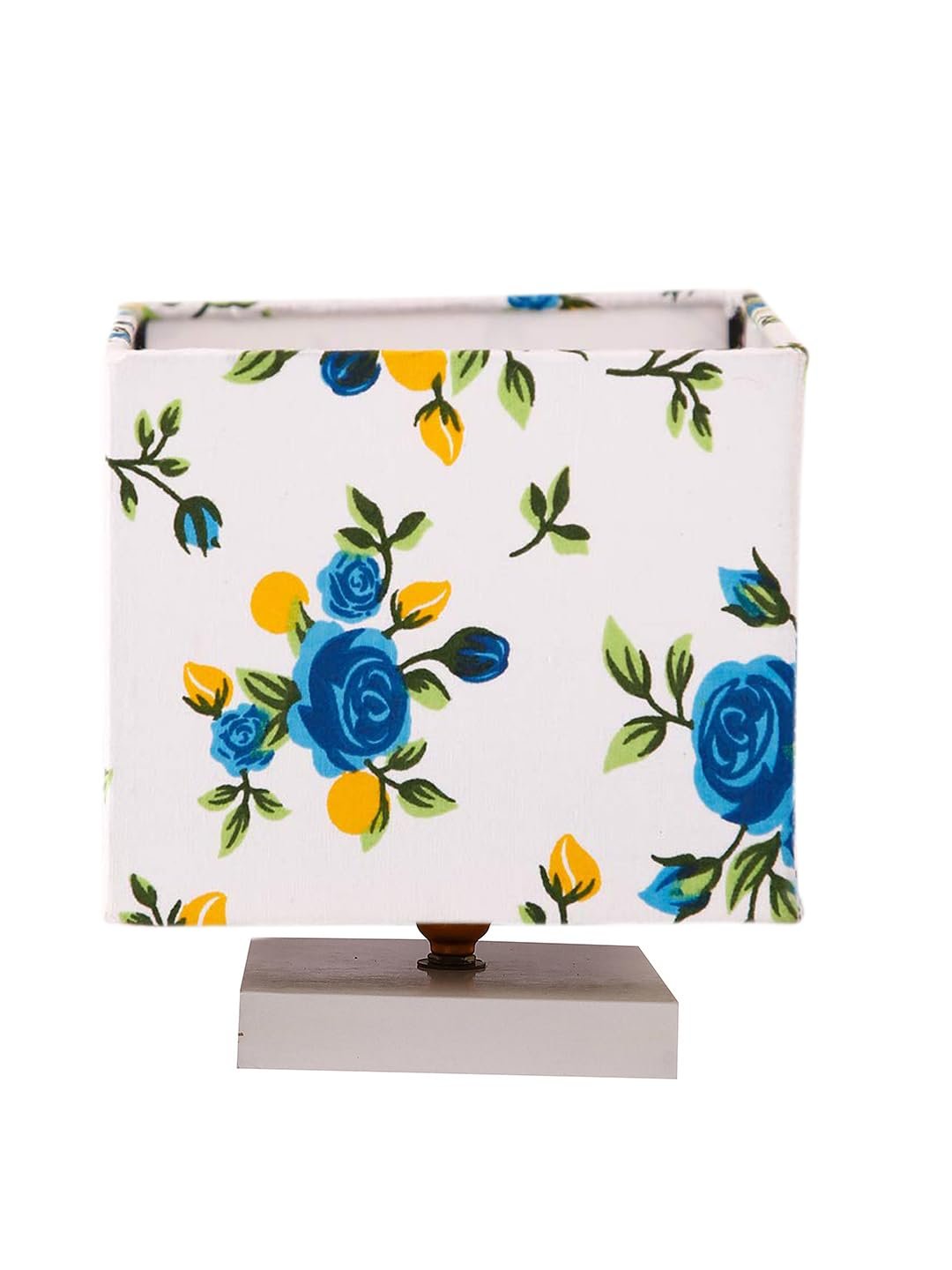 Square Multicolor Cotton Table lamp with White Wood Base -69