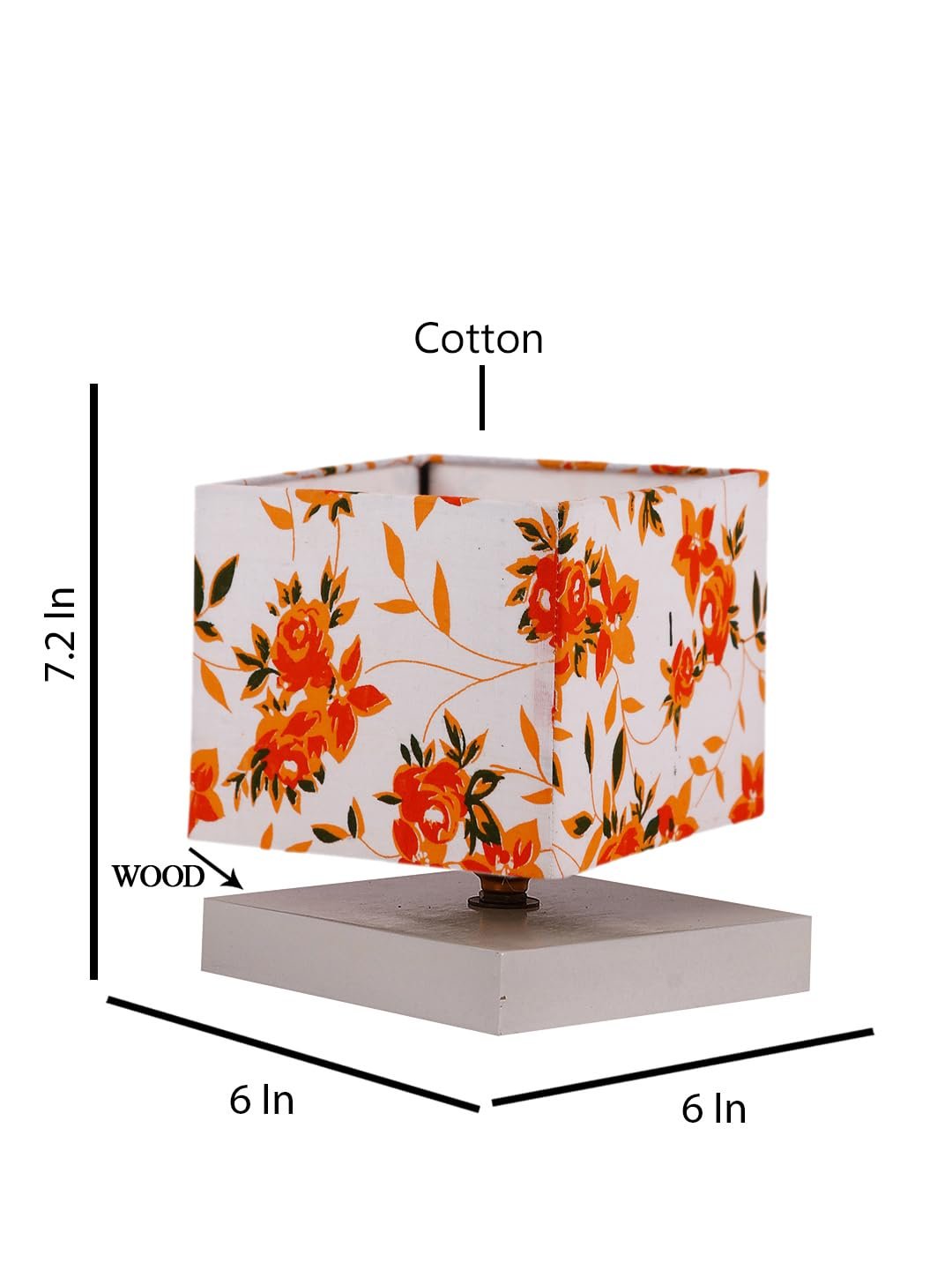 Square Multicolor Cotton Table lamp with White Wood Base -70