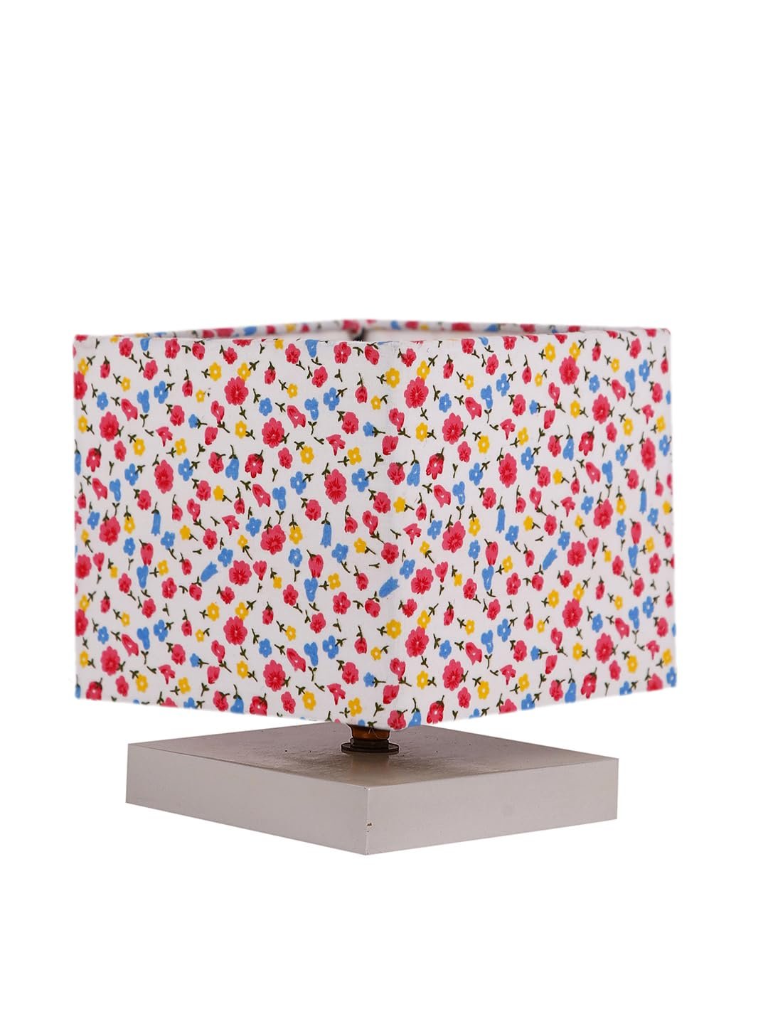Square Multicolor Cotton Table lamp with White Wood Base -71