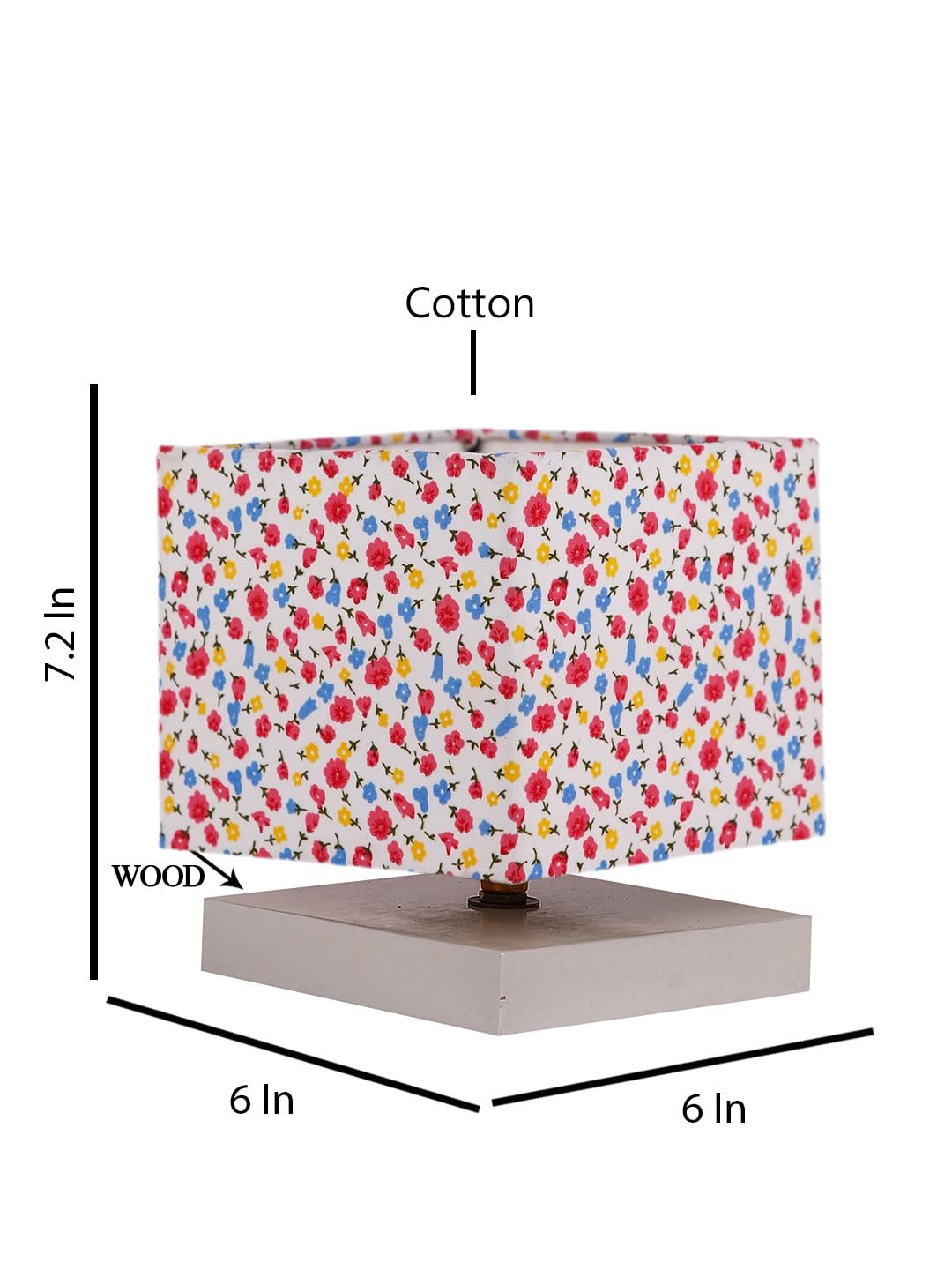 Square Multicolor Cotton Table lamp with White Wood Base -71