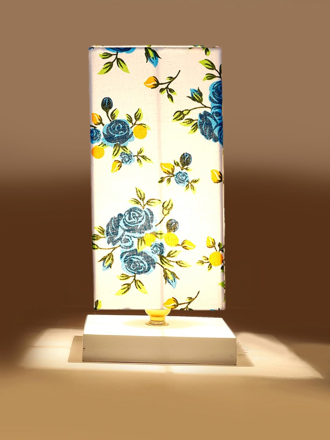 Square Multicolor Cotton Table lamp with White Wood Base -54