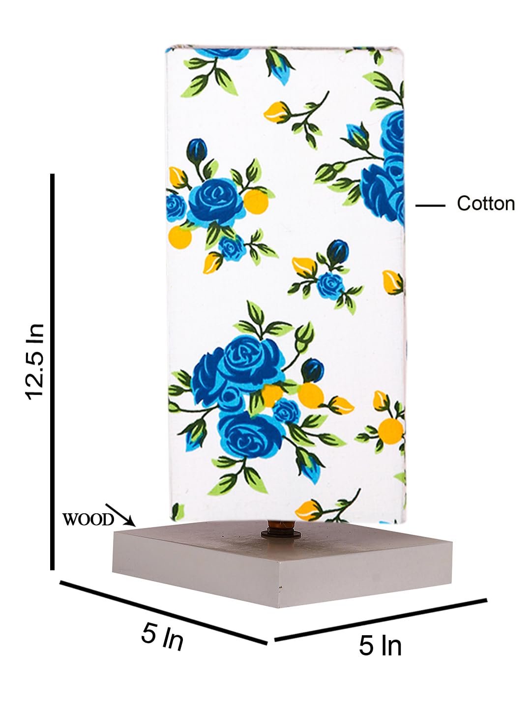 Square Multicolor Cotton Table lamp with White Wood Base -54