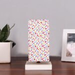 Square Multicolor Cotton Table lamp with White Wood Base -56