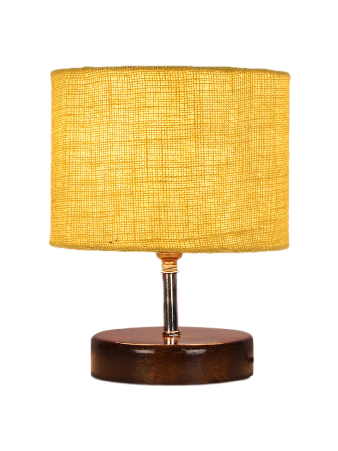 Yellow Jute Table Lamp with Brown Wood Base (YK103)