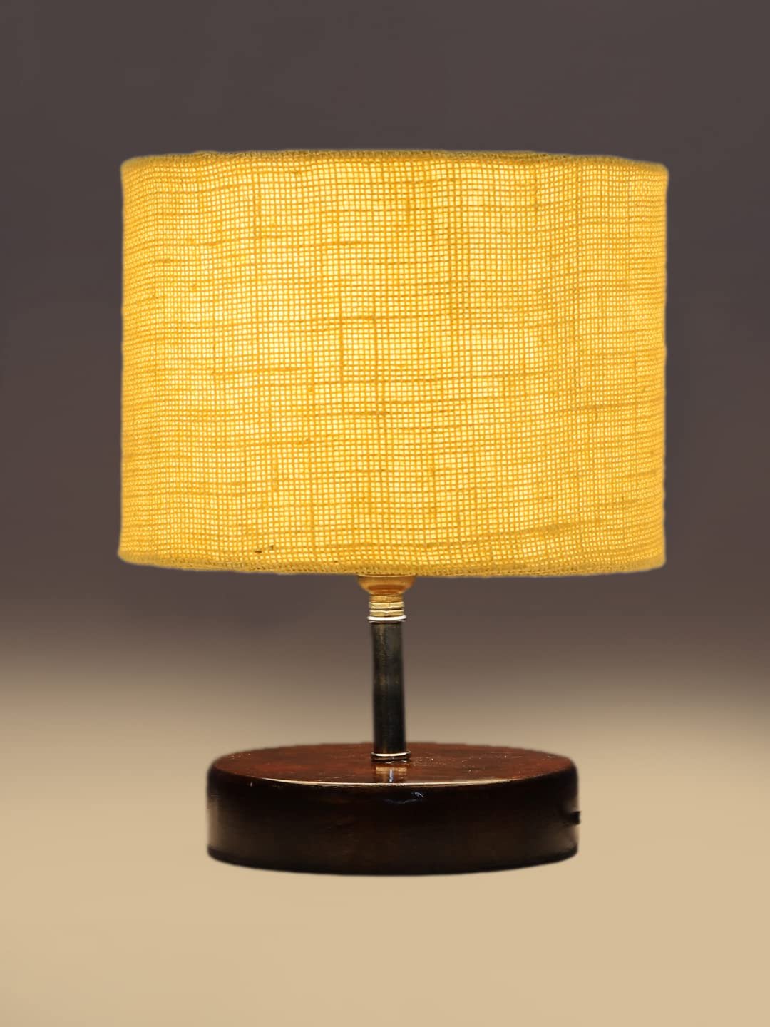 Yellow Jute Table Lamp with Brown Wood Base (YK103)