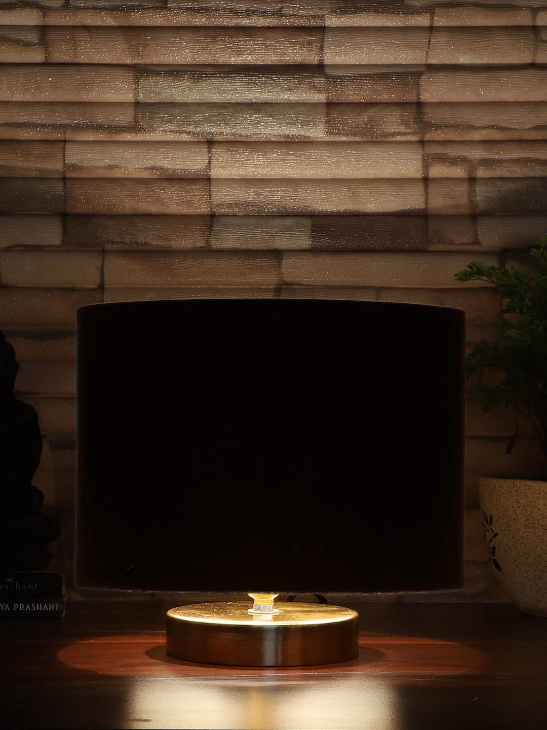 Black Cotton Table lamp with Gold Wood Base