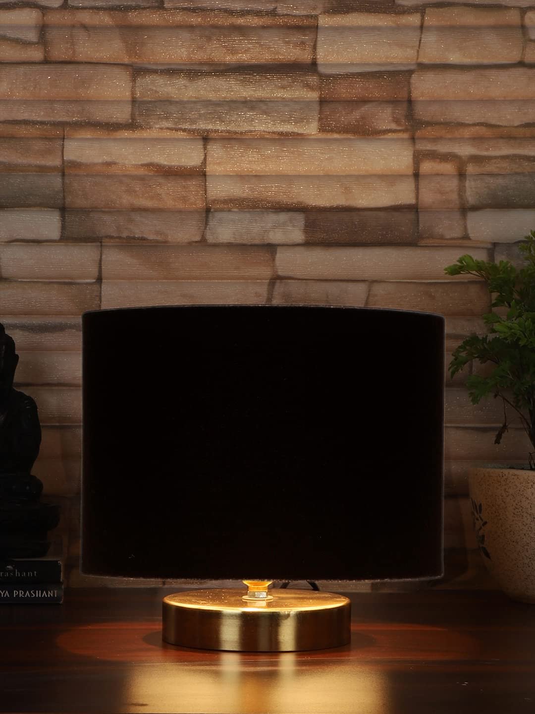 Black Cotton Table lamp with Gold Wood Base