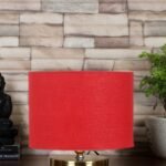 Red Cotton Table lamp with Gold Wood Base