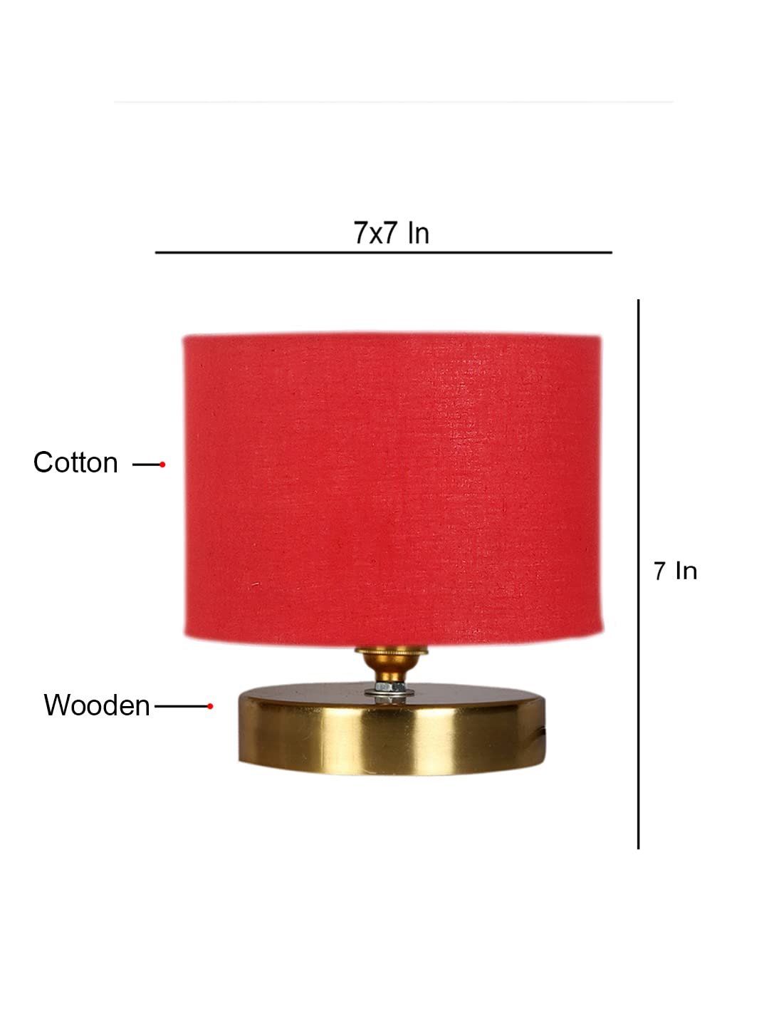 Red Cotton Table lamp with Gold Wood Base