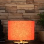 Orange Cotton Table lamp with Gold Wood Base