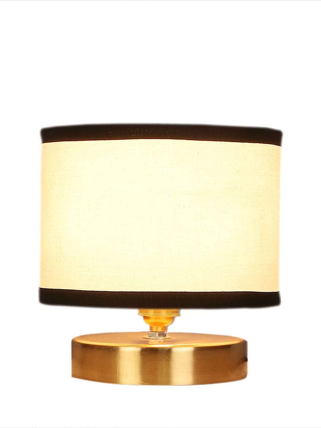 White & Black Cotton Table lamp with Gold Wood Base