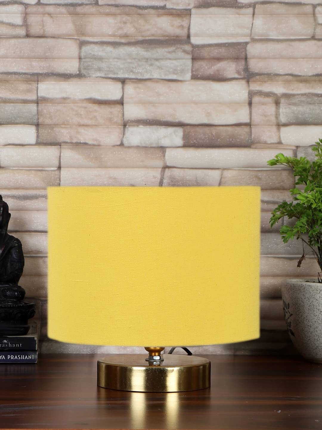 Beige Jute Table lamp with Gold Wood Base