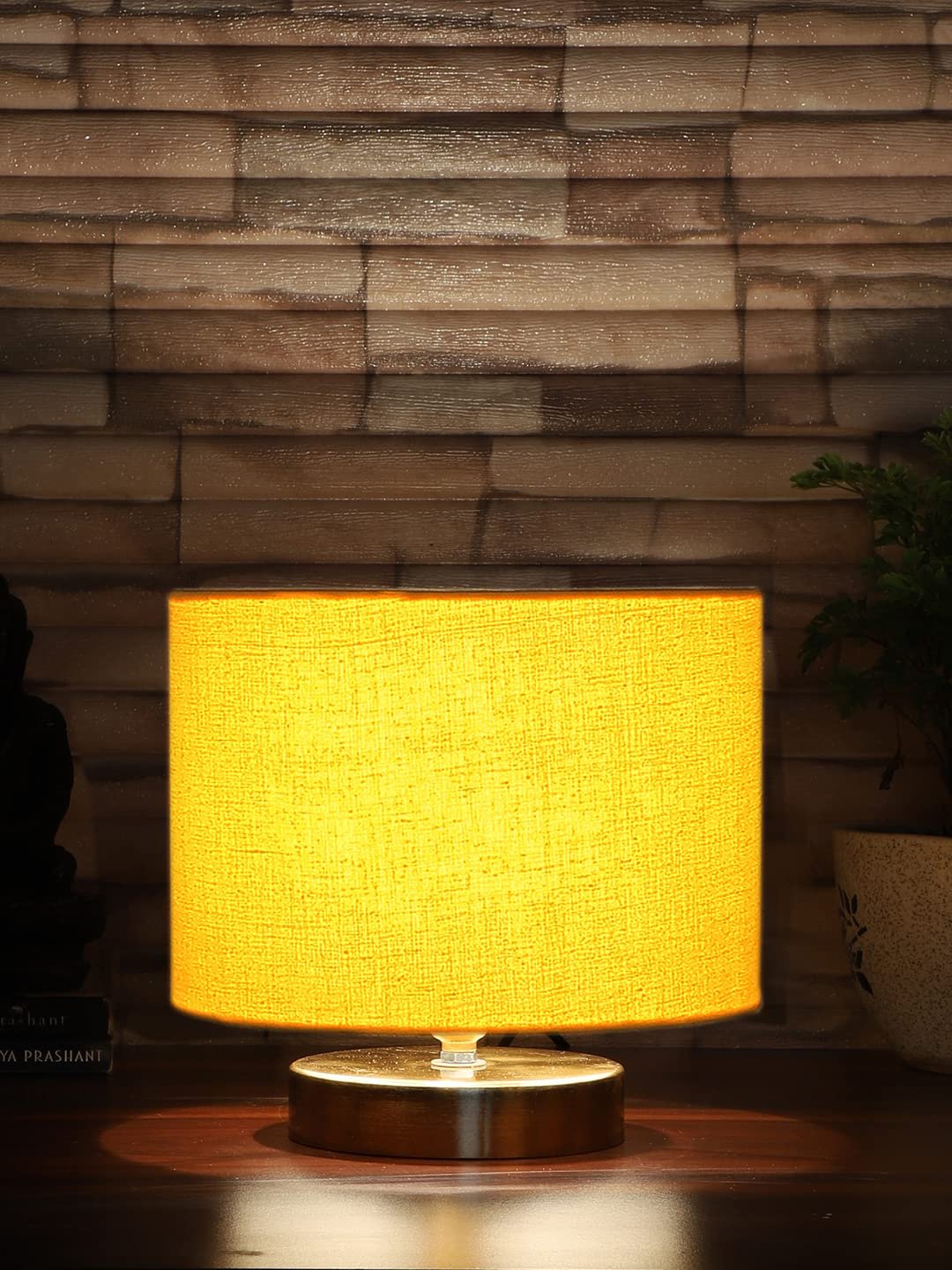 Beige Jute Table lamp with Gold Wood Base