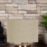 White Jute Table lamp with Gold Wood Base