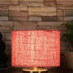 Pink Jute Table lamp with Gold Wood Base