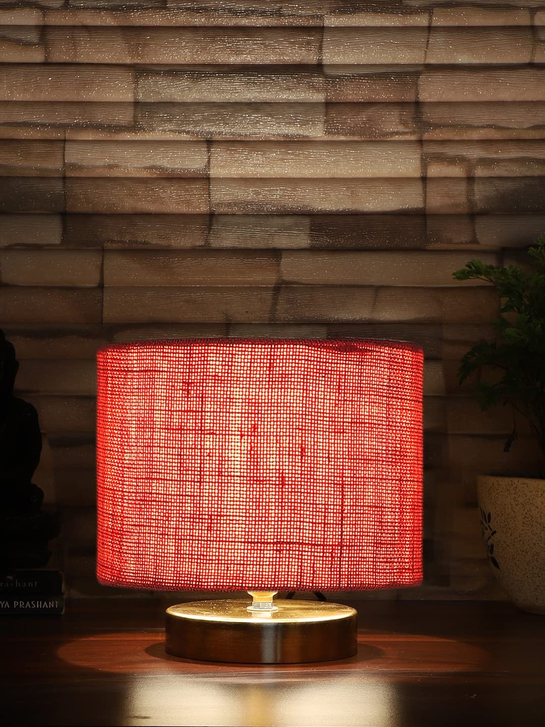 Pink Jute Table lamp with Gold Wood Base
