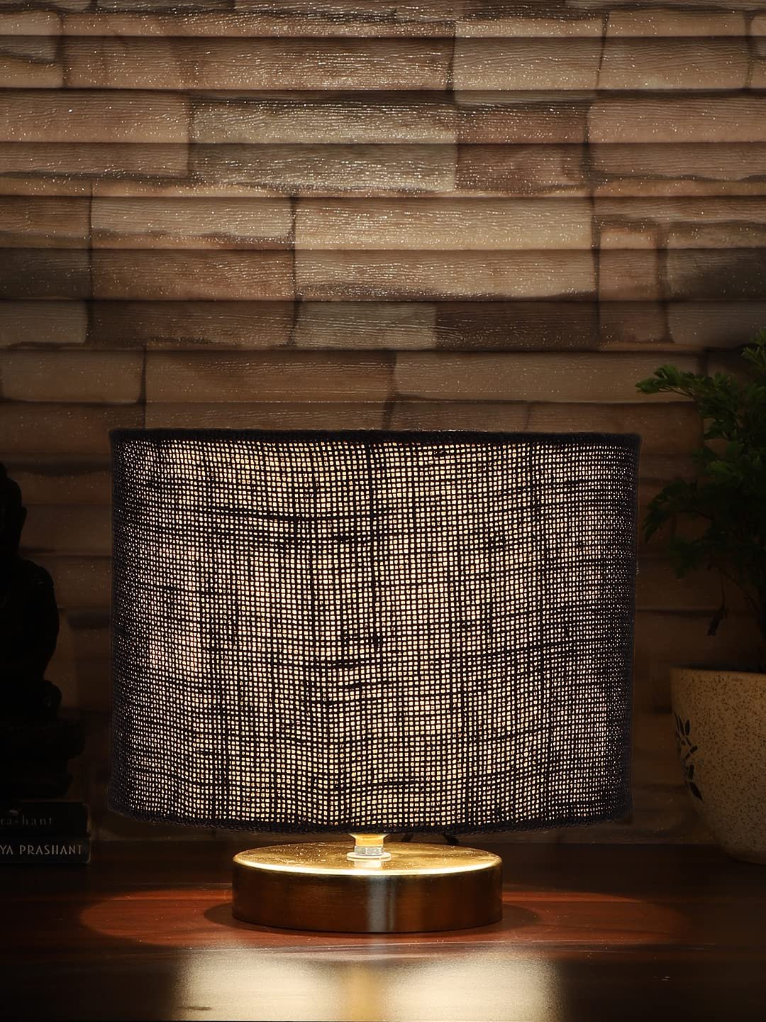 Blue Jute Table lamp with Gold Wood Base