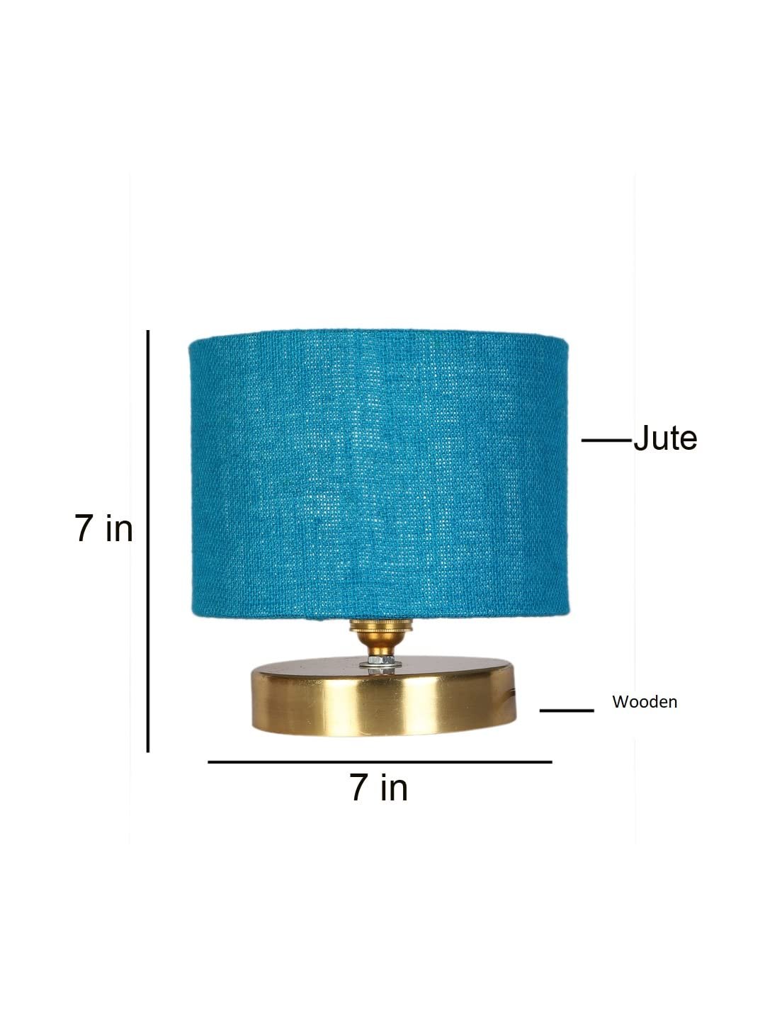 Turquoise Blue Jute lamp with Gold Wood Base