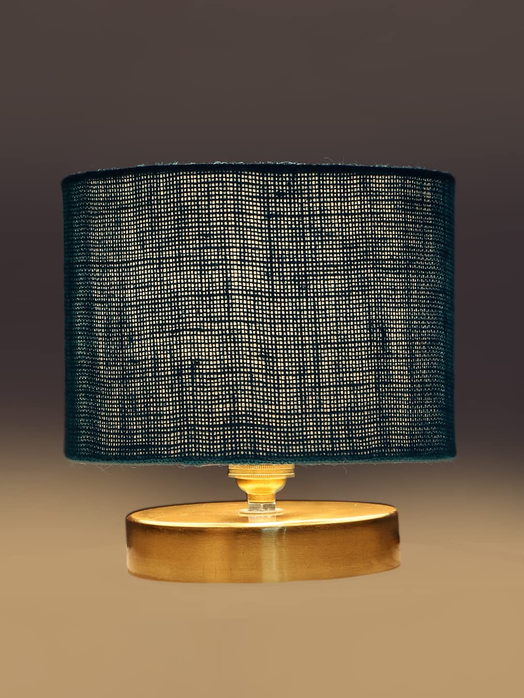 Turquoise Blue Jute lamp with Gold Wood Base