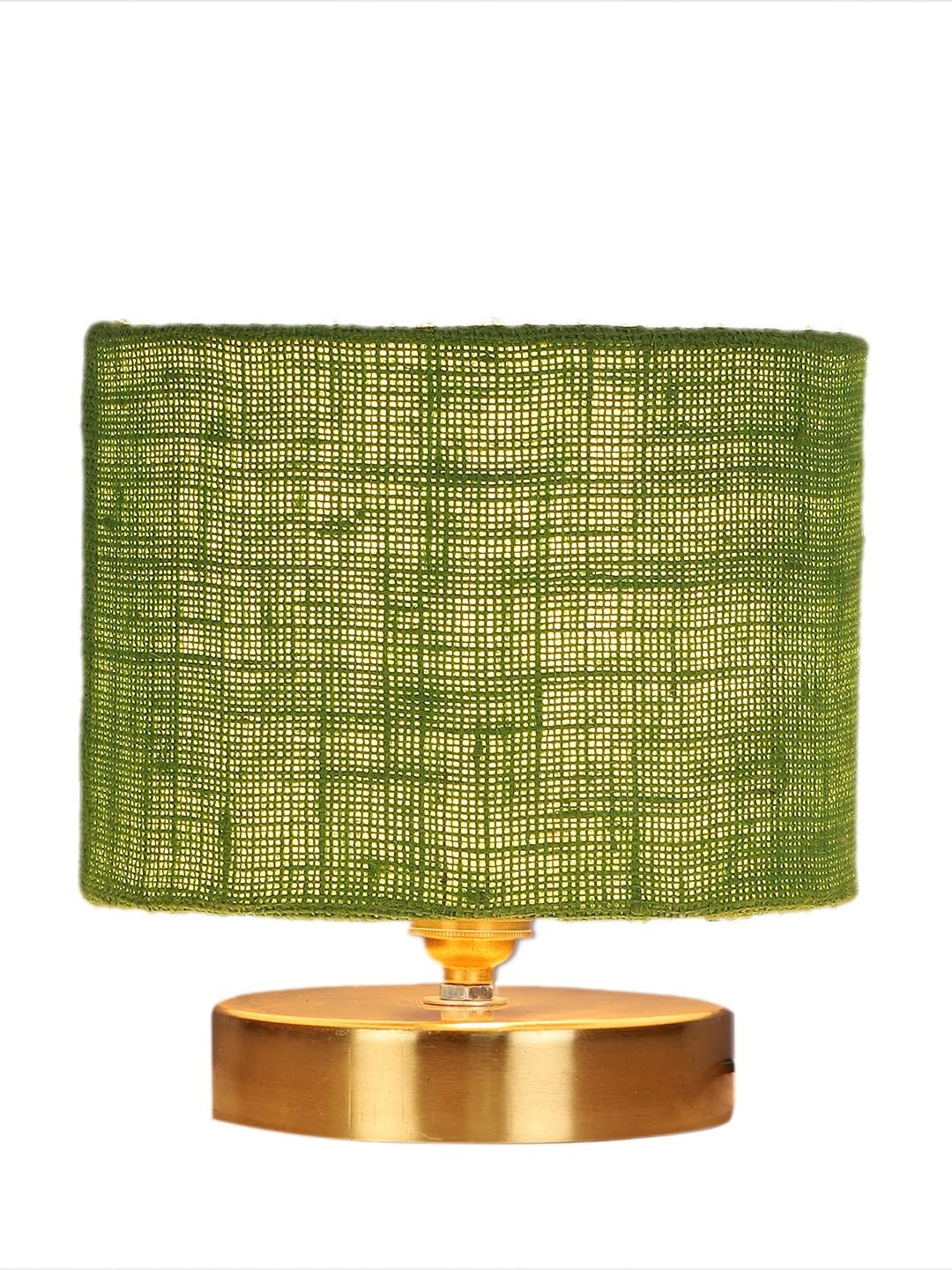 Green Jute Table Lamp with Gold Wood Base