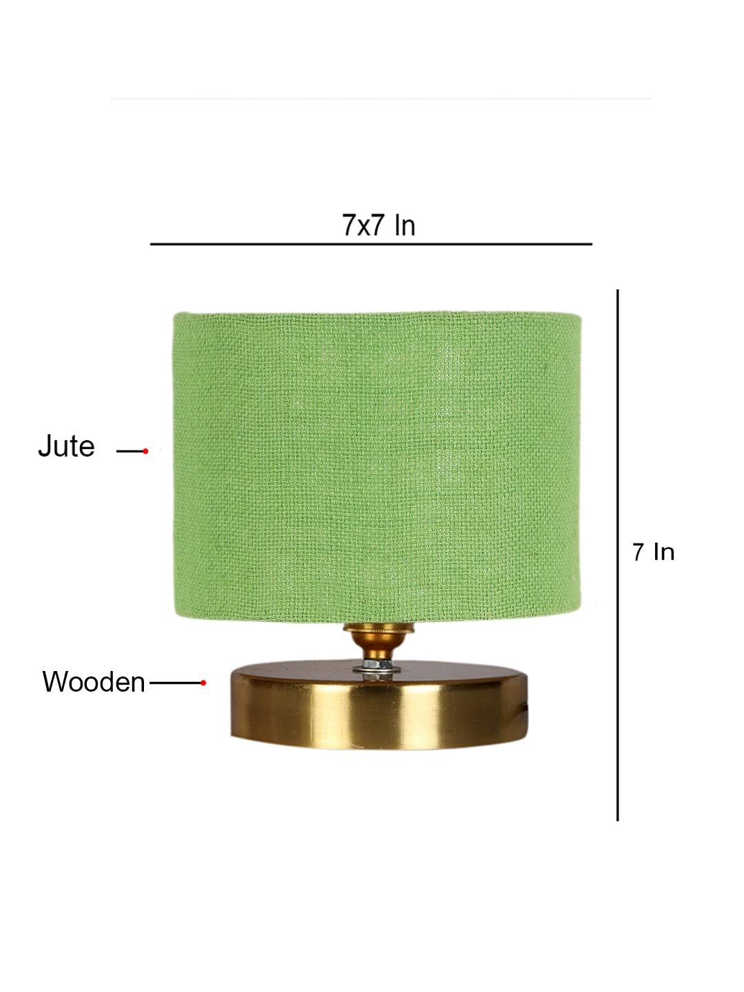 Green Jute Table Lamp with Gold Wood Base