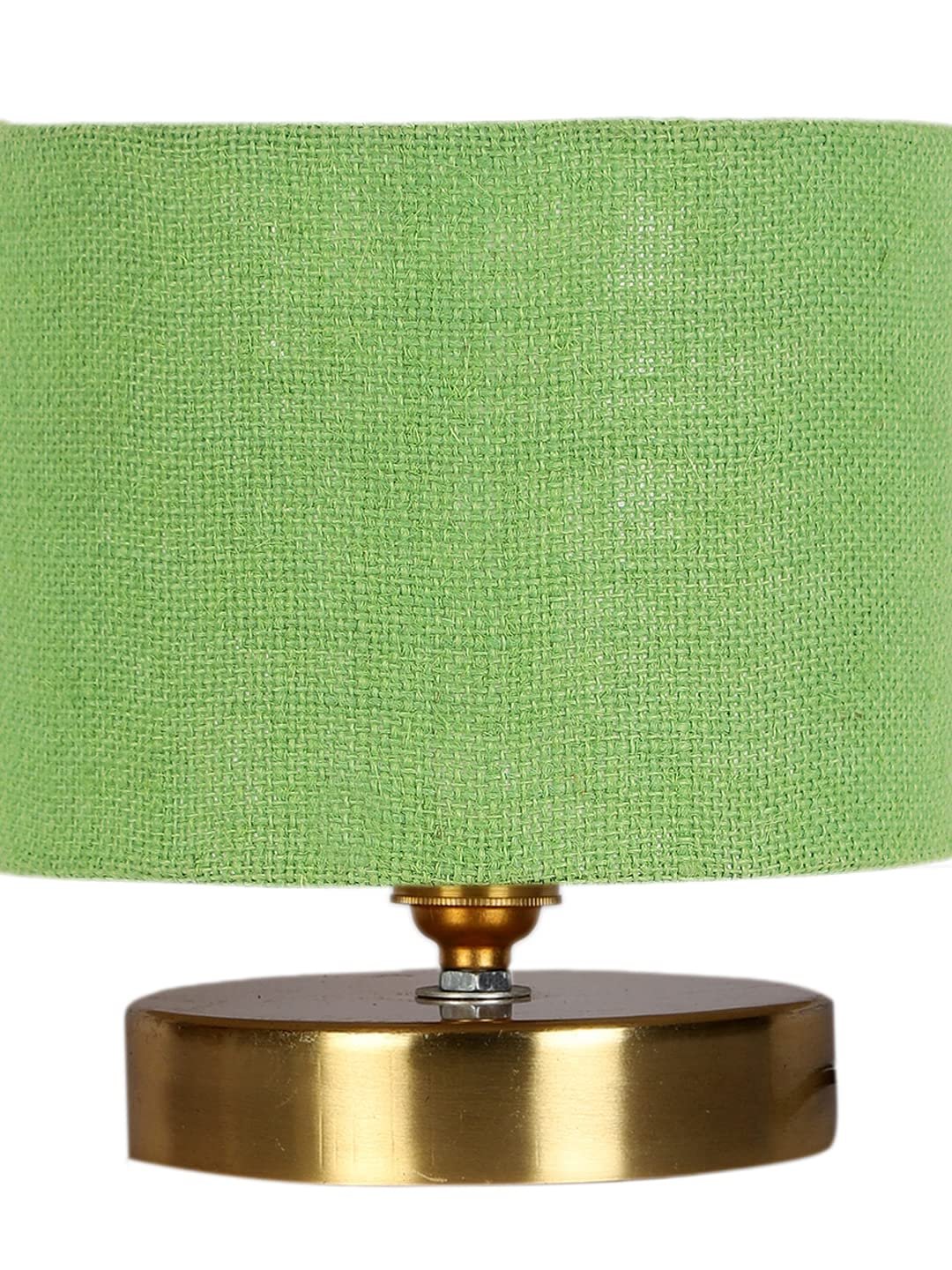 Green Jute Table Lamp with Gold Wood Base