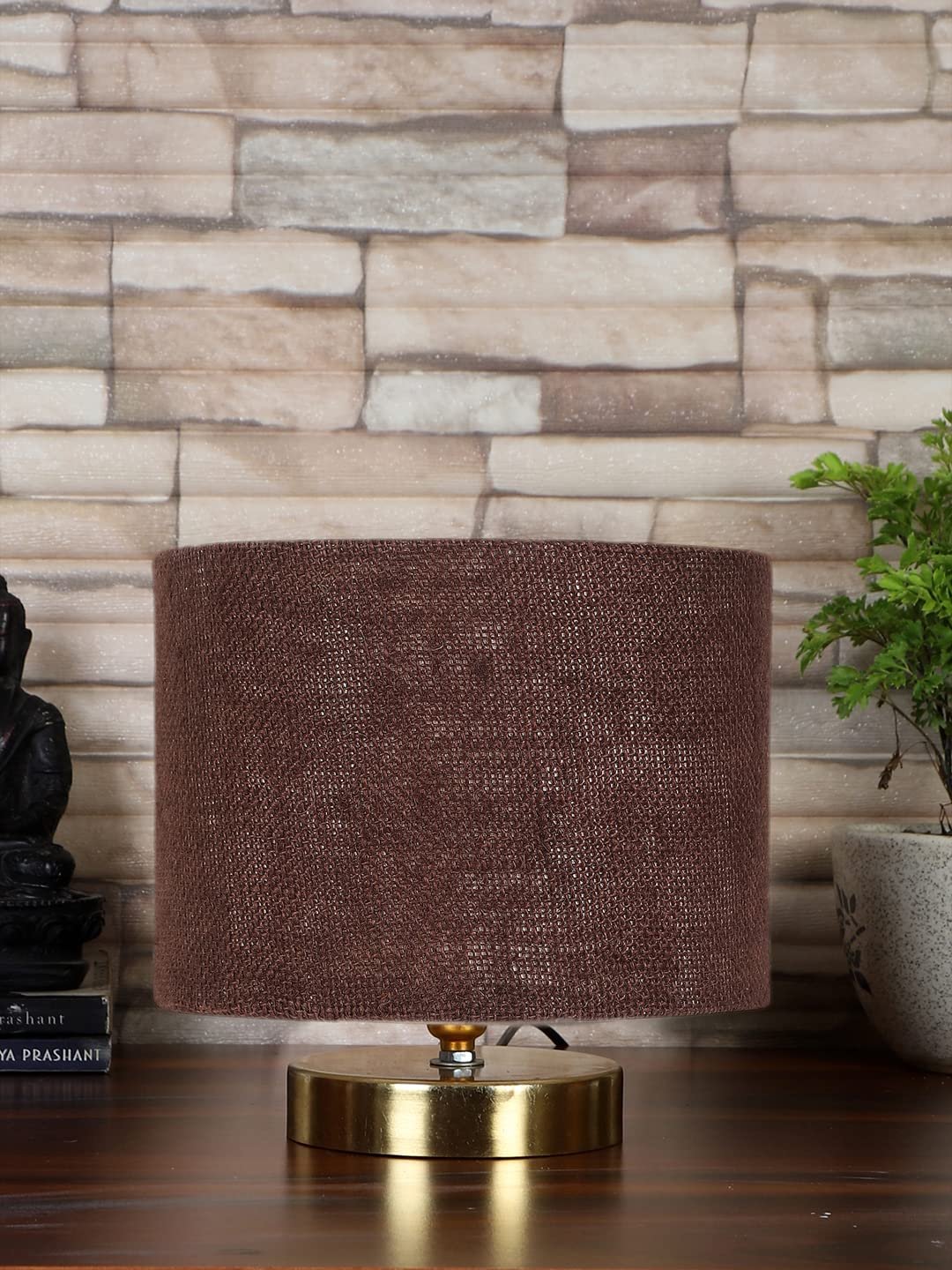 Gold Jute Table Lamp with Gold Wood Base