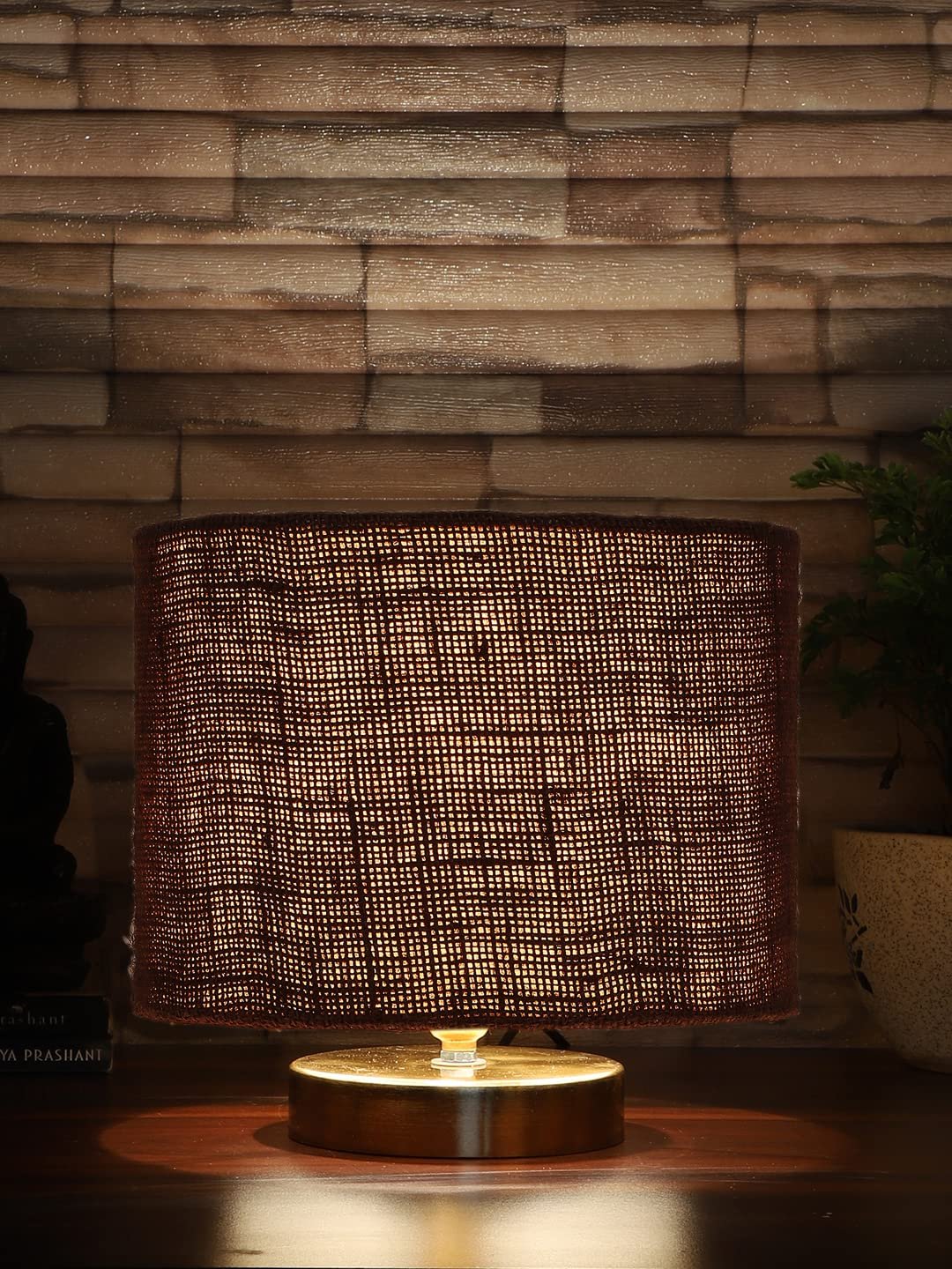 Gold Jute Table Lamp with Gold Wood Base