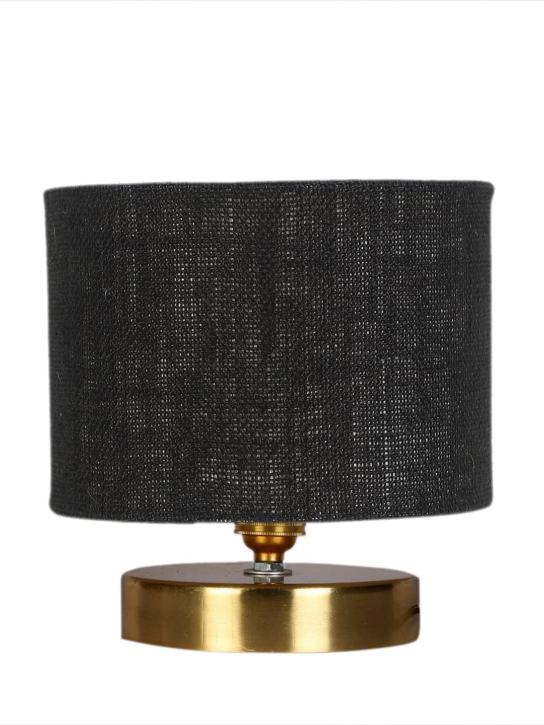 Black Jute Table Lamp with Gold Wood Base