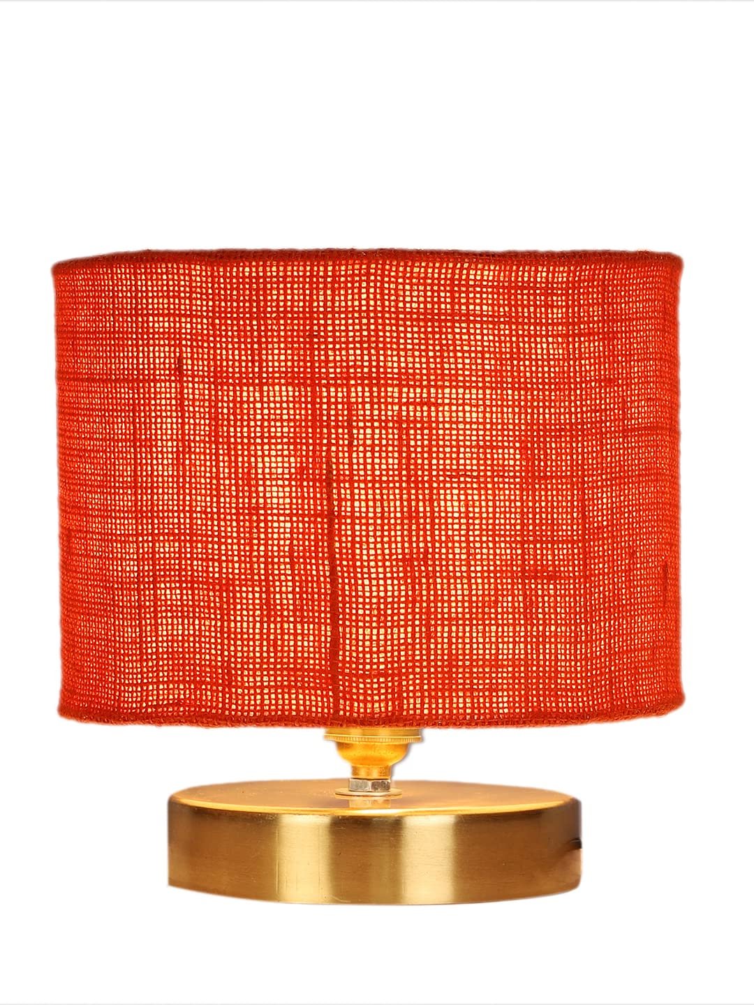 Orange Jute Table Lamp with Gold Wood Base