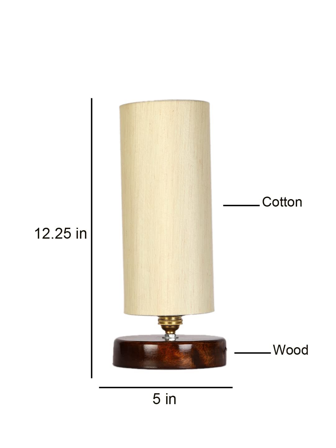 Off-White Cotton Table lamp with Brown Wood Base