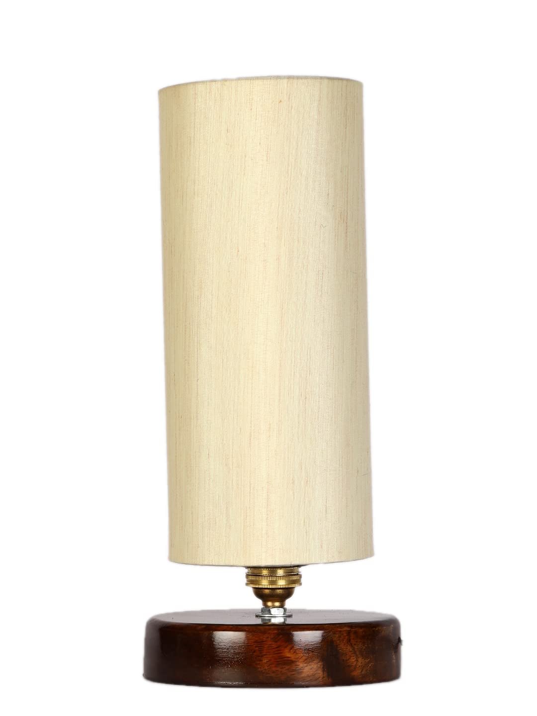 Off-White Cotton Table lamp with Brown Wood Base