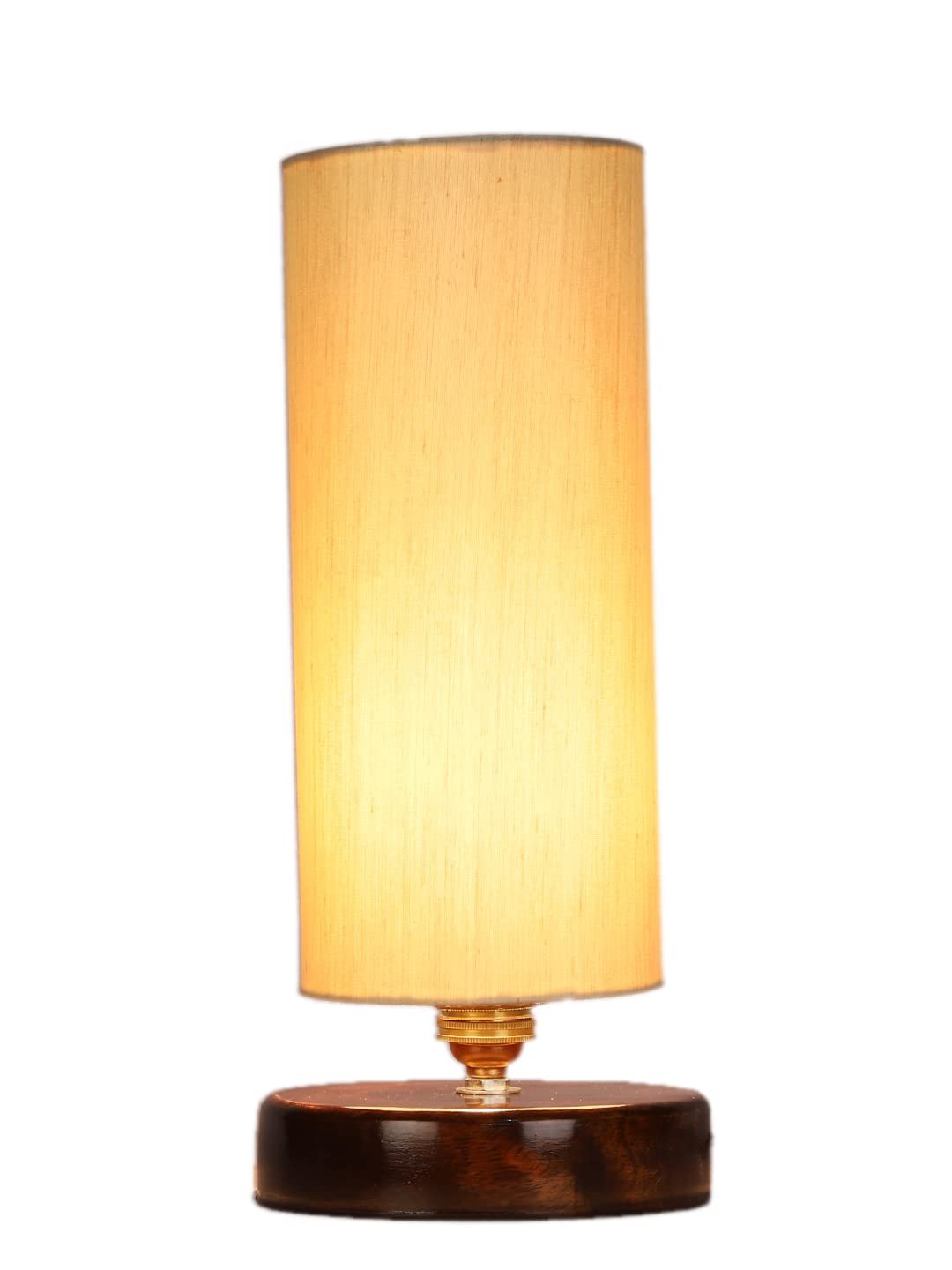Off-White Cotton Table lamp with Brown Wood Base