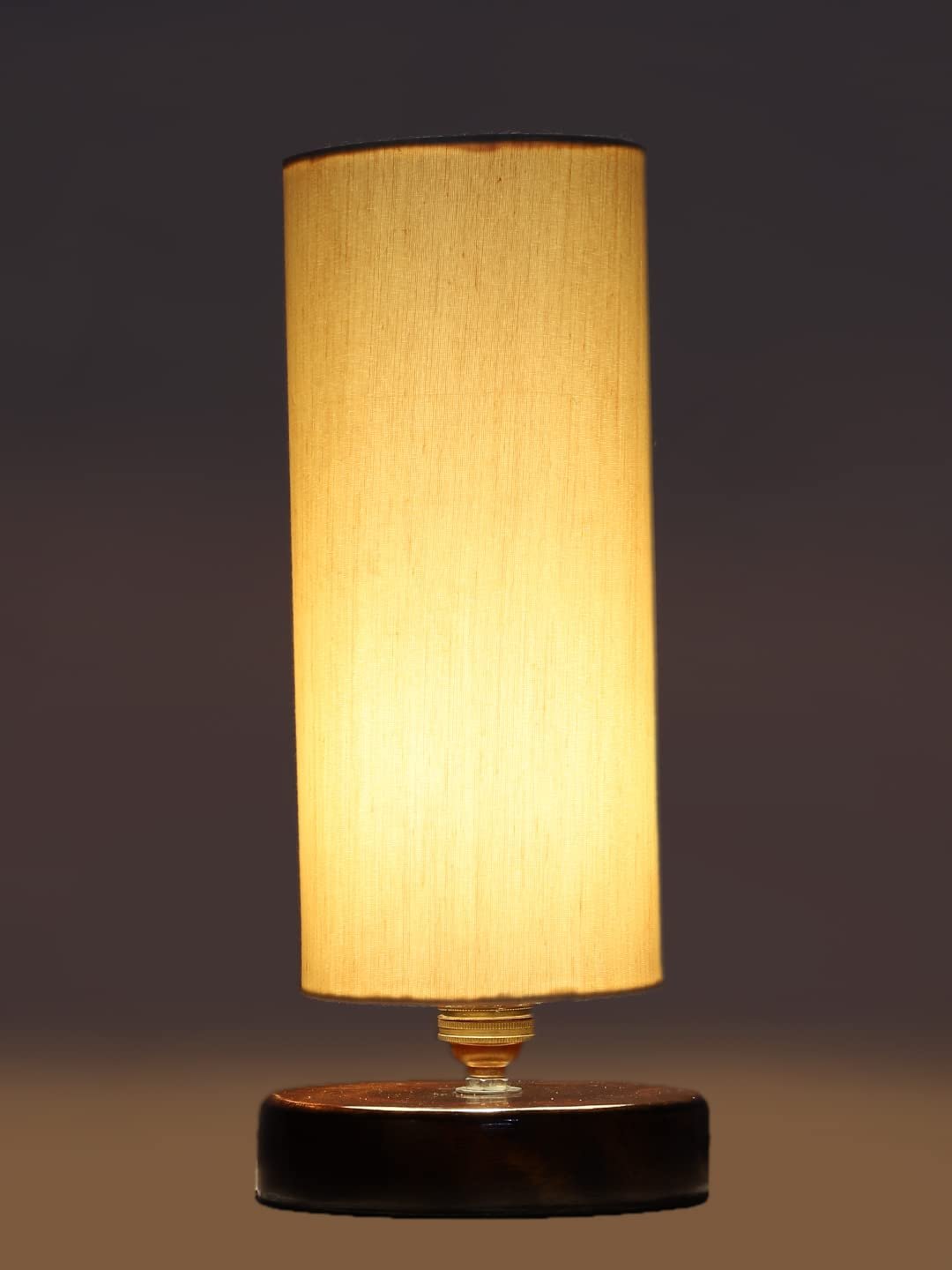 Off-White Cotton Table lamp with Brown Wood Base