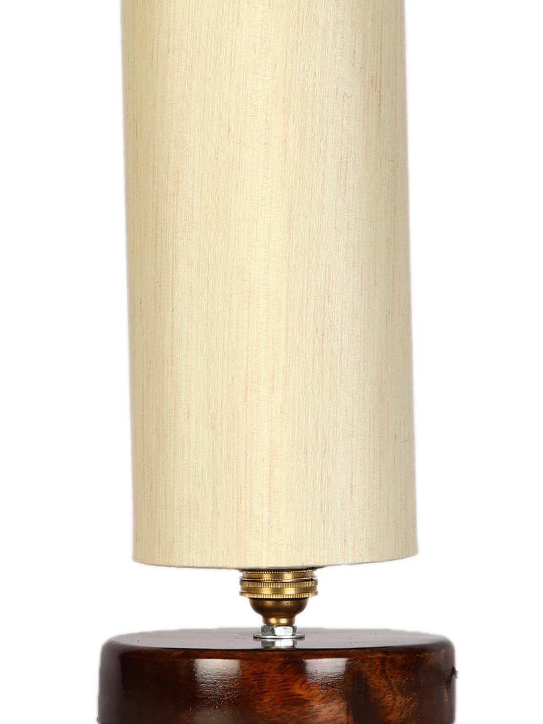 Off-White Cotton Table lamp with Brown Wood Base