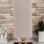 White Jute Table lamp with Brown Wood Base