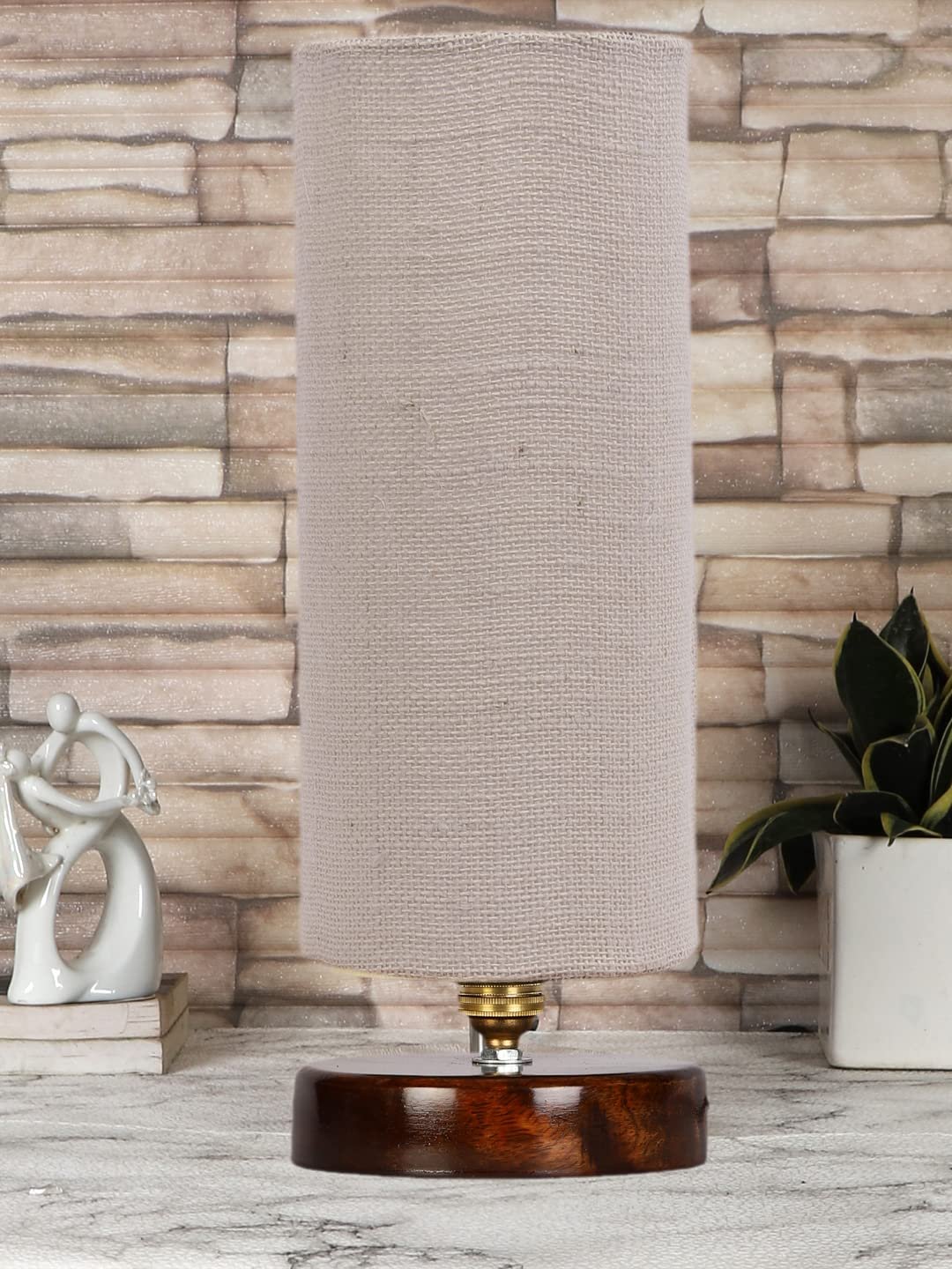 White Jute Table lamp with Brown Wood Base