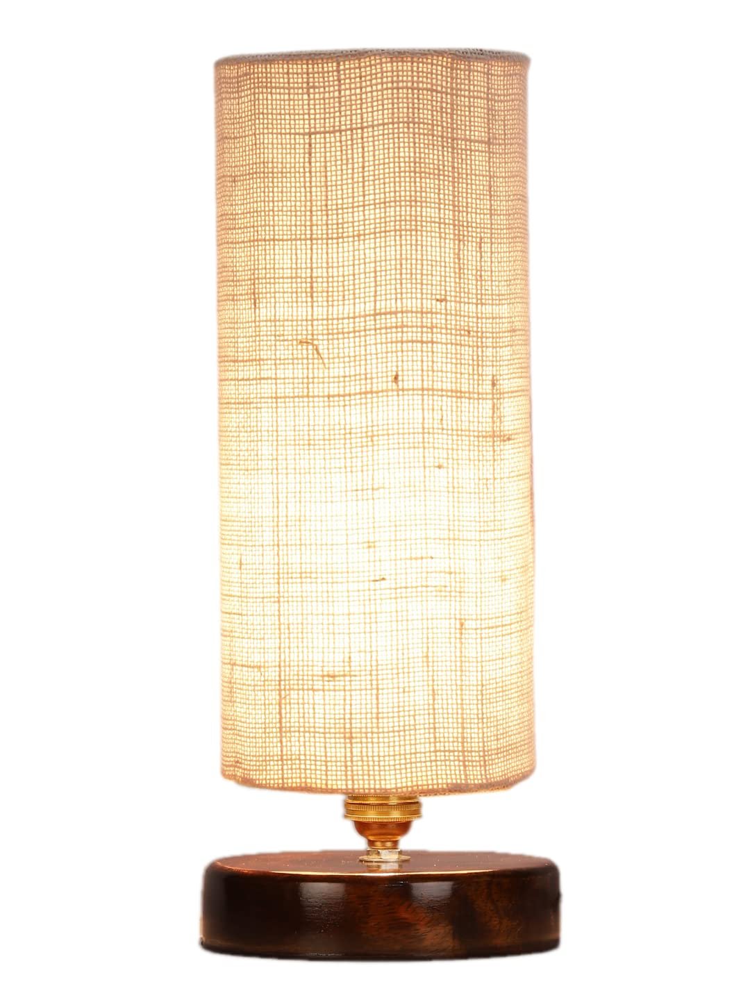 White Jute Table lamp with Brown Wood Base