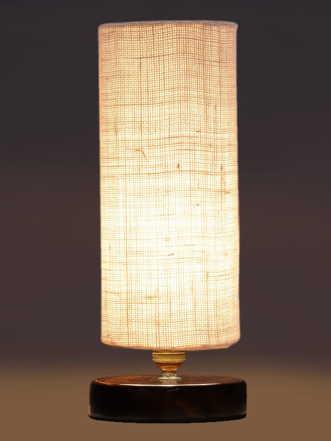 White Jute Table lamp with Brown Wood Base