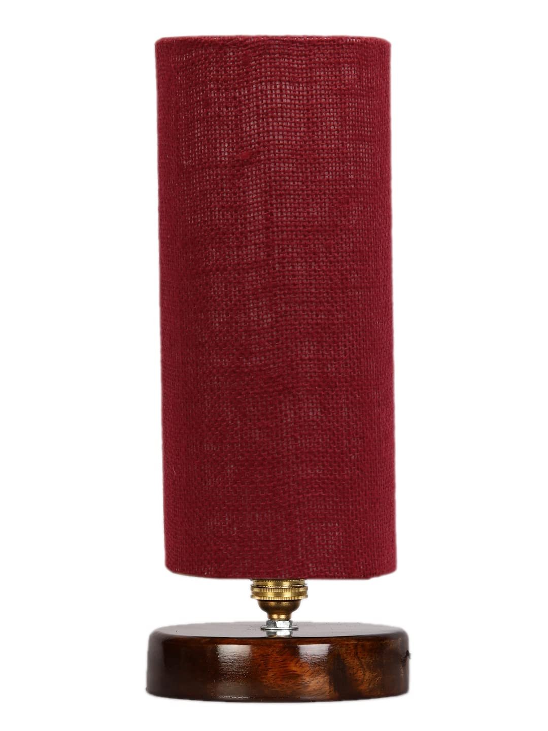 Maroon Jute Table lamp with Brown Wood Base