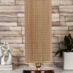 Round Bamboo Table lamp with Brown Wood Base