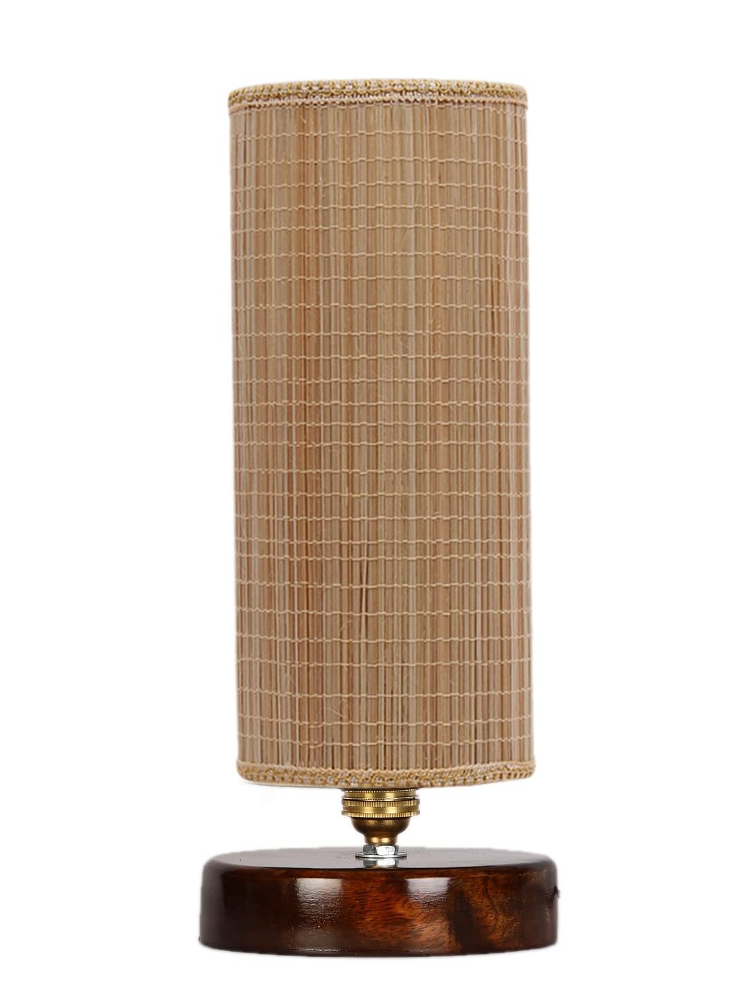Round Bamboo Table lamp with Brown Wood Base