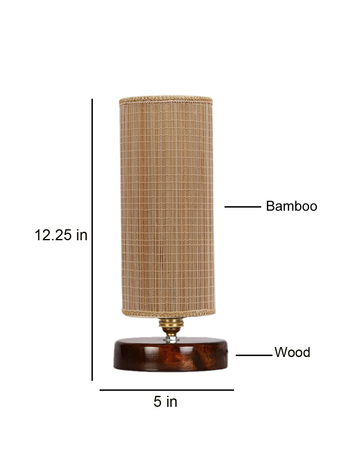 Round Bamboo Table lamp with Brown Wood Base