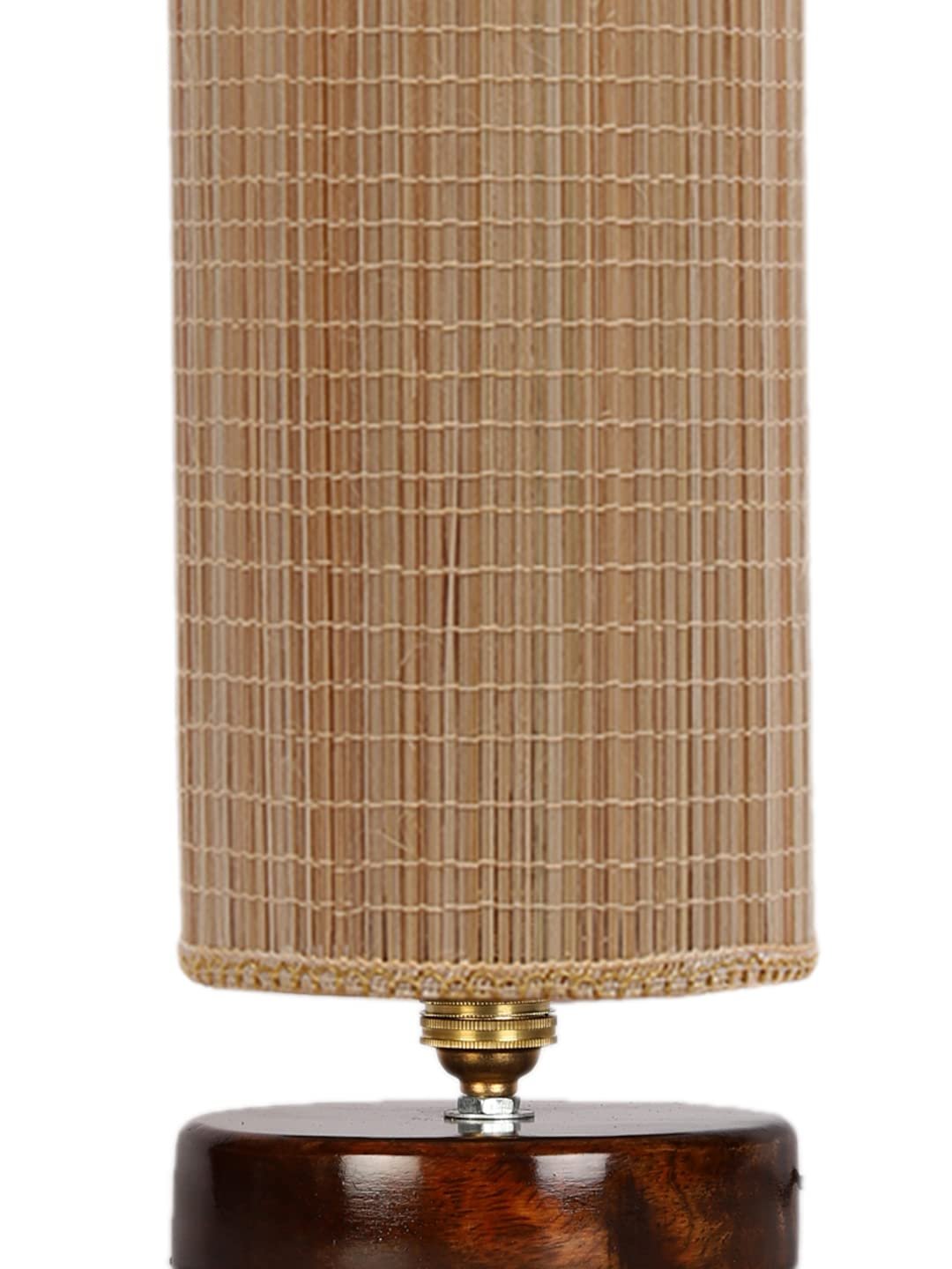 Round Bamboo Table lamp with Brown Wood Base
